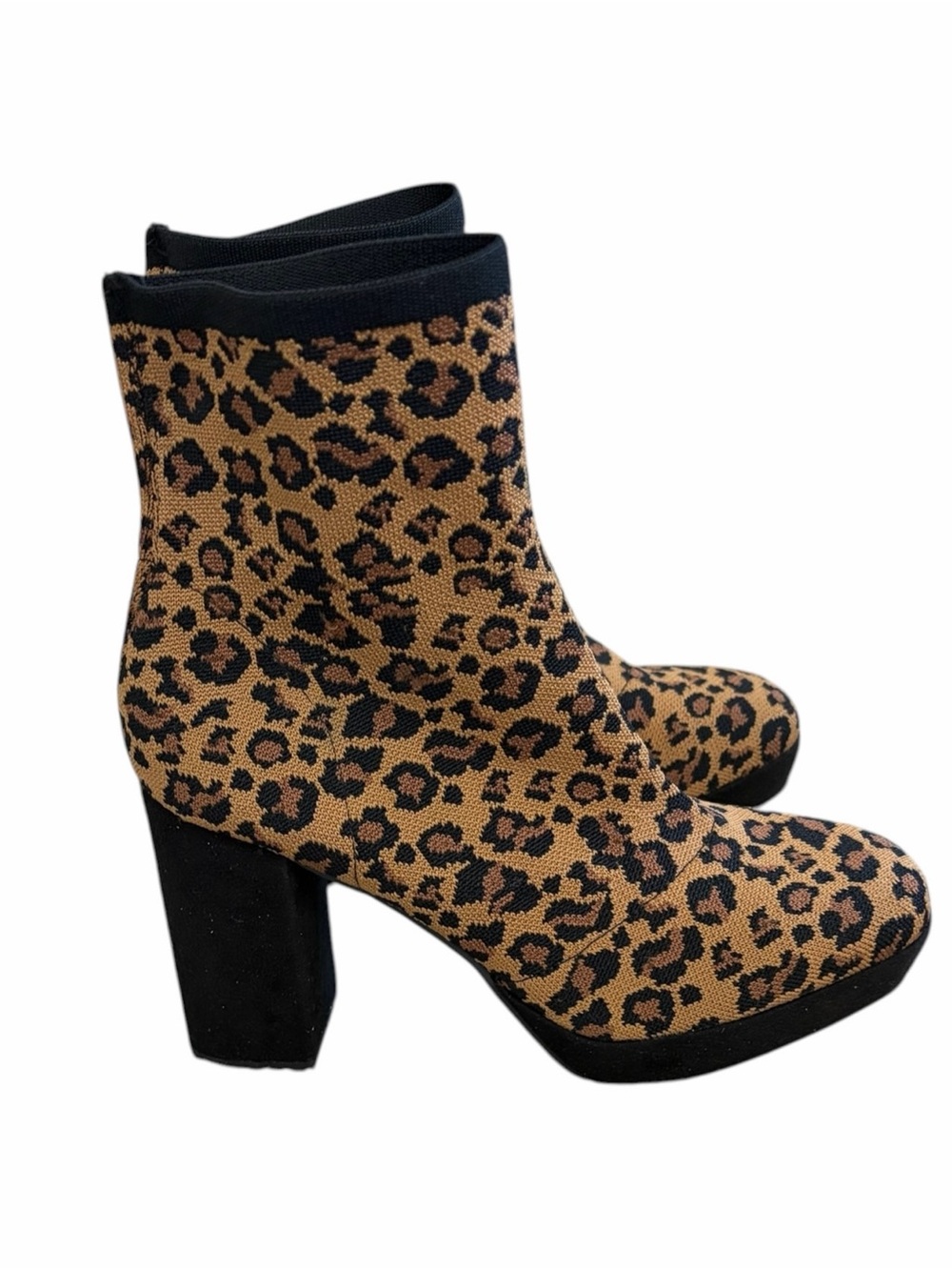 MIA Leopard Knit Platform Ankle Boots in Tan and Black - Picture 2 of 7